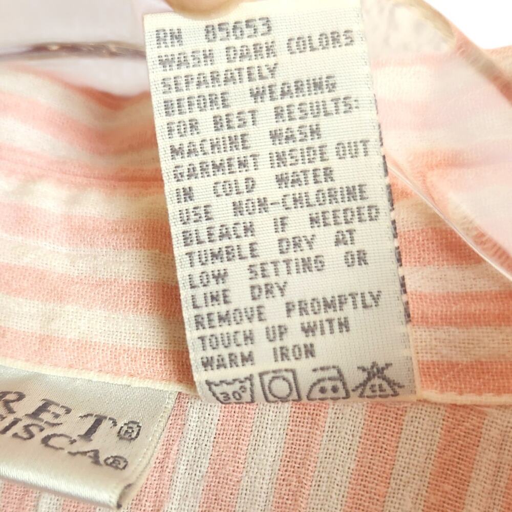 Vintage Pink Striped Button Front Embroidered Safari Animals Top Large - Picture 6 of 8